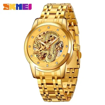 SKMEI Tvorivé Čínsky Drak Vzor Dial Dizajn Automatické Hodinky Luxusné Pánske Mechanické náramkové hodinky Hodiny Hodiny reloj hombre