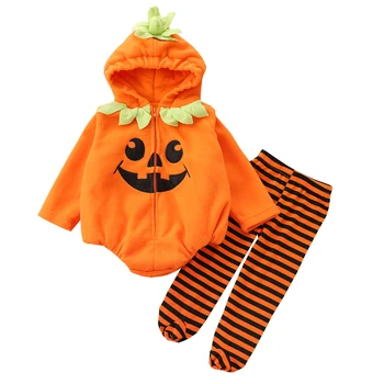 Baby Halloween Kostým Batoľa Detská Chlapec Dievča Cosplay Tekvica Oblečenie S Dlhým Rukávom S Kapucňou Kabát Pruhované Nohavice Novorodenca Oblečenie