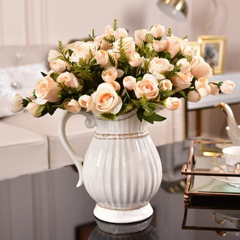 Nordic minimalistický biele keramické vázy jedálenský stôl moderná obývacia izba sušené kvety kvetinové aranžmán dekorácie, ozdoby