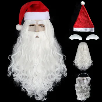 Santa Claus Bielej Kučeravé Syntetické Cosplay Parochňa s Beard Klobúk Obočie na Halloween Vianoce Školy Deň Vďakyvzdania
