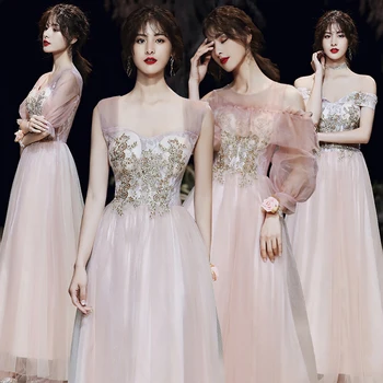 Kórejský Appliques Bridesmaid, Šaty Nové Jar Jeseň Veľké Dlhé Šaty Ružové Špeciálne Sestry Skupiny Šaty Dievča Spoločenské Večerné Šaty