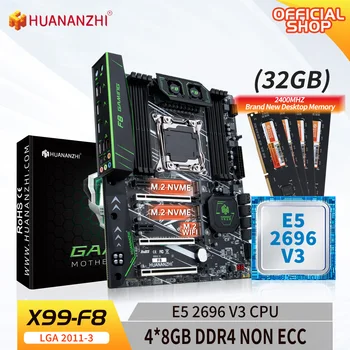 HUANANZHI X99 F8 LGA 2011-3 XEON X99 základná Doska s procesorom Intel E5 2696 v3 s 4*8G DDR4 NON-ECC pamäť combo kit set NVME SATA