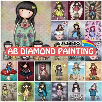 Diamond Súpravy Maľovanie Cartoon Malé Dievča Bábiku AB Vŕtať Námestie Kolo Výšivkou Mozaiky Domova 5d Diy Vianoce Umenie