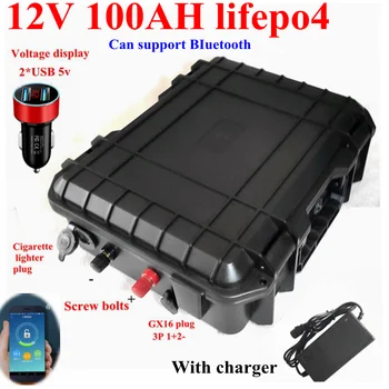 lifepo4 12.8 v 100AH lítiová batéria s bluetooth APP BMS 12V 100Ah batérie pre loď Invertor Prenosné elektrické + 10A nabíjačky