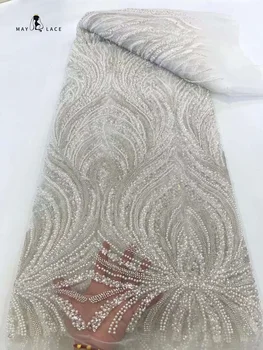 Môže Čipky Afriky Francúzsky Ženícha Korálky Čipky Textílie Salouva 2024 Vysokej Kvality Nigérijský Tylu Čipky Textílie Na Svadby, Vianočné Šaty