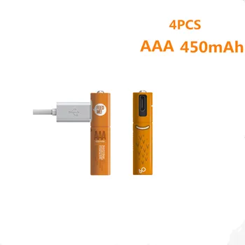 4pcs/veľa Nových 1.2 V AAA Nabíjateľné Batérie 450mAh USB Ni-MH Dobíjacie Batérie s Micro-USB Nabíjací Kábel