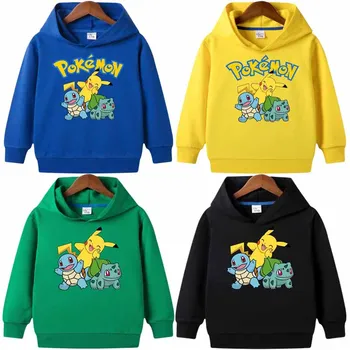 Pokemon Anime, Komiksu Bulbasaur Pikachu Squirtle Deti Chlapci Dievčatá Dlhý Rukáv, Topy, Mikiny Pulóver Sveter Mikina