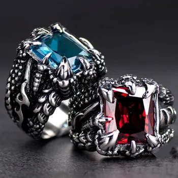 Gotický Modrá Červená Čierna Crystal Diabol Drak Pazúr Krúžok pánskej Módy Trend Nádherné Bežné Ulici v Pohode Rider Krúžok Šperky