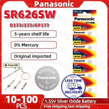 10-100KS Panasonic SR626SW 1.55 V oxid Strieborný batérie 377 je vhodný pre Casio hodinky Elektronické Hodiny Pohyb tlačidlo batérie