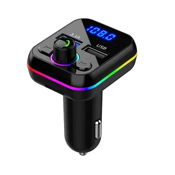 Duálny USB Nabíjačka do Auta FM Vysielač Bluetooth-kompatibilné 5.0 Bezdrôtové Audio Adaptér pre MP3 Prehrávač Farebné Svetlo Auto FM Modulátora