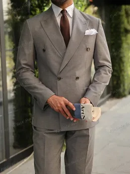 Muži Sivá Tuxedos Ženícha Groomsman Ples Svadobné Party Formálne Obleku 2 Ks Súprava Bunda A Nohavice A16