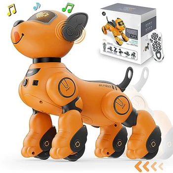 Robot Pes Hračka Pre Deti, Hlas & 2,4 Ghz, Diaľkové Ovládanie Robota Domáce Zviera Interaktívne Dotykové Senzory, Robotické Šteňa Odolný (Orange)