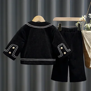 Dievčatá Kabát+Nohavice Deti Vyhovuje 2KS/Set Bavlna 2024 Black Jar Jeseň Bavlna Formálne Šport Dospievajúcich Detí Oblečenie