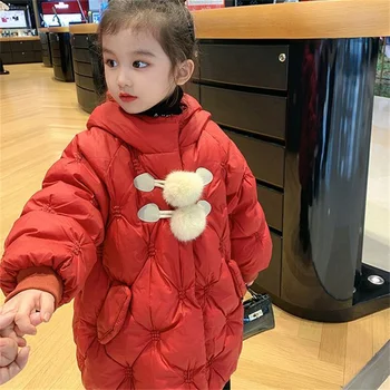 Dievčatá Kabát Bunda Zimná Bavlna Outwear Vetrolam 2023 Červená Teplé Plus Zahustiť Zamatový Kabát detské Oblečenie