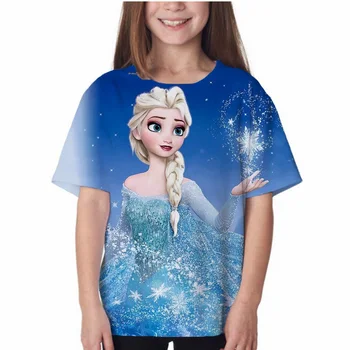 Letné Disney Princezná Série Tlačené okolo Krku T-Shirt Bežné Street Style Detí Nosenie Karikatúra Roztomilý Dievčatá Topy