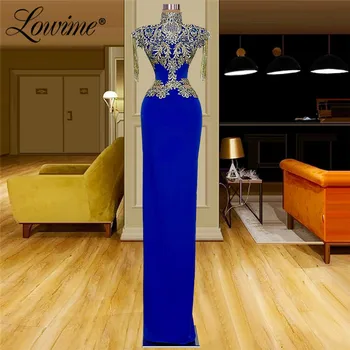 Lowime Kráľovská Modrá Arabčina Party Šaty Kryštály Korálkové Formálne Elegantné Večerné Šaty 2021 Zákazku Dlho Plus Veľkosť Šaty Ples