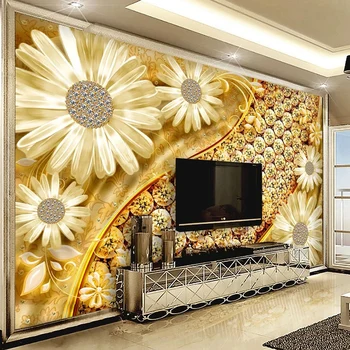 Vlastné Nástenné Foto Tapety Európska Zlatá Daisy Kvetinové Šperky Pozadí Stenu, Dekorácie, Maliarstvo, Abstraktných De Parede 3D Nálepka