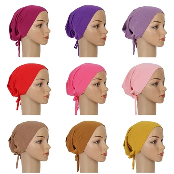 Moslimské Ženy Elastické Kravatu Späť Vnútorné Hidžáb Čiapky Bavlna Jersey Úsek Underscarf Modálne Kapoty Headwrap Nastaviteľné Turbante Mujer