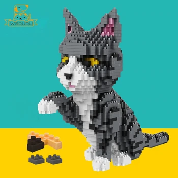 1300 Tehly Cute Cat Bojovník stavebným Hračka 3D Zvierat Cartoon Mramorovaná Mačička Model Puzzle Hra Konštrukcie Fun Kid Dospelých Darček