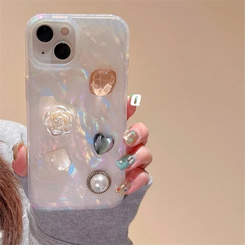 Luxusné Shell Textúra Crystal Gem Telefón puzdro Pre Apple iphone 14 12 13 Pro Max 11 Lesk Jasné Biele Dievča Mäkké Pokrytie Darček