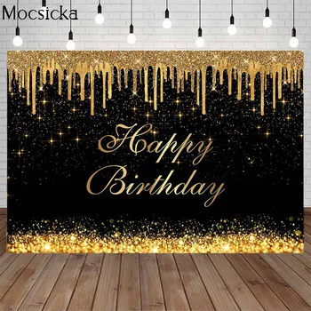Happy Birthday Pozadie Black Gold Glitter Bokeh Tortu Stôl Dekorácie Zásoby Dospelých, Deti Portrét Pozadí Photo Booth Rekvizity