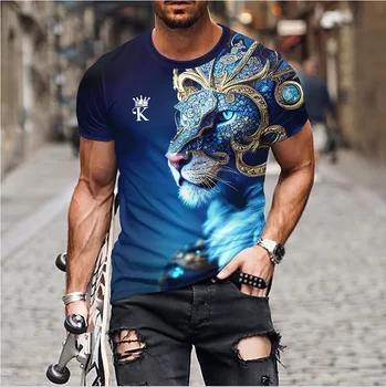 Nový, Originálny Dizajn, Bitka Lev, Tiger, Leopard 3D Vytlačené pánske tričko Krátky Rukáv Veľkosť Voľné Ulici Priedušná Hornej 6XL