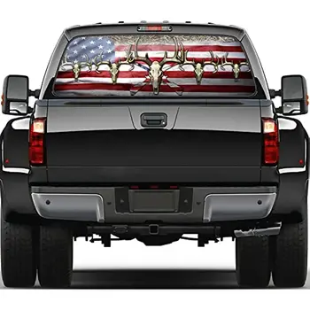 Hsdiokl Americkej Vlajky Truck Zadné Okno Obtlačky,Jeleň Truck Nálepky,Grafické Perforované Vinyl Nákladné, SUV, Autá, Univerzálny,66