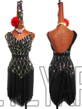 Nové latinské Tanečné predstavenie Súťaže Umeleckej Skúšku Dospelých Black Strapec 3D Flash Diamond Pás Uzávierky Sexy Sukne