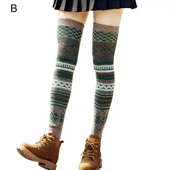 Zahustiť 1 Pár moderné Ženy Zrastov Koleno-Vysoká Winter Boot Ponožky Kontrast Farieb Leg Warmer Žakárové Väzbe na Cestovanie