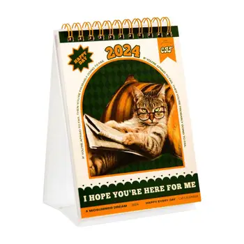 Mačka Stolový Kalendár 2024 Mini Stolový Kalendár 2024 Postaviť Kalendár Stolový Kalendár S Mačka Nálepky 2024 Jedinečný Stolový Kalendár