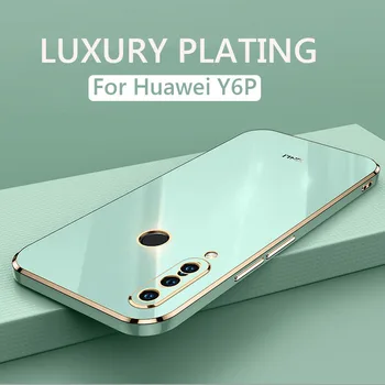Luxusné Námestie Pokovovanie Telefón puzdro Na Huawei Y6P 2020 Mäkké TPU Silikónové Zadný Kryt Fundas