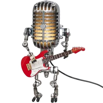Retro Štýl Vintage Mikrofón Robot Stolná Lampa, Ročník Mikrofón Robot Dotykový Stmievač Lampa Stolná Lampa Červená