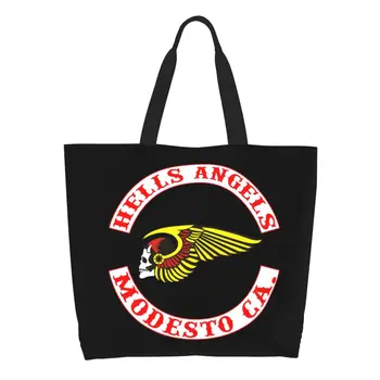 Vlastné Hells Angels Logo Nakupovanie Plátno Tašky Ženy Recyklácie Veľkú Kapacitu Potraviny Motocyklový Klub Shopper Tote Tašky