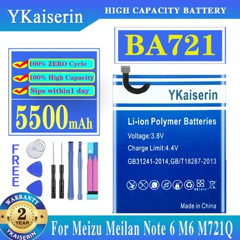 YKaiserin Vysokej Kvality 5500mAh BA721 BA 721 Batérie Pre Meizu Meilan Poznámka 6 Note6 M6 M721Q Smart Telefónu kontakty batérie Batérie + Nástroje