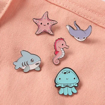 Cartoon morský živočích kolíky, Roztomilý medúzy, hipo, hviezdice, veľryba série zliatiny farba brošňa, taška dekorácie odznak