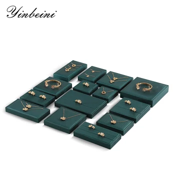 YinBeiNi Luxusné Tmavo Zelená Kožené Šperky Zobraziť Set Prívesok, Náramok, Náhrdelník Krúžok Dekorácie Rack Obchody Kabinetu Displej Prop