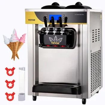 VEVOR 22-30 L/H Soft Ice Cream Stroje Obchodné Trikolóra Ploche Sladké Kužeľ Mraziace Zariadenia Automat