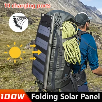100W Solárne Fotovoltaické Panely USB Nabíjací Systém Batérie 5V Prenosné Flexibilný Skladací Energie Energie Sunpower Camping Set