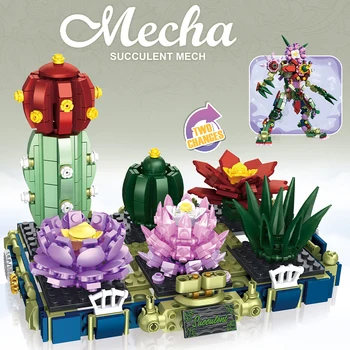 Kreatívne Dve Varianty Succulents Črepníkové Rastliny Robot Model stavebným DIY Deformovateľné Robot Puzzle Montáž Hračka Pre Dieťa Darček