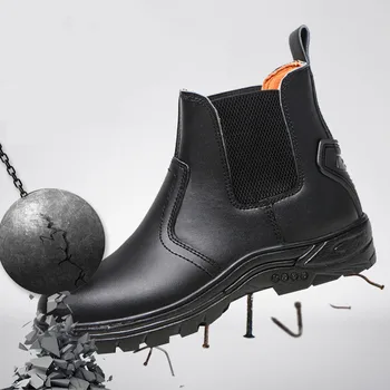 pánske na voľný čas oceľové kaplnka bezpečnosti práce, topánky originálne kožené ochranné topánky pracovník bezpečné chelsea boot členok botas ochrany