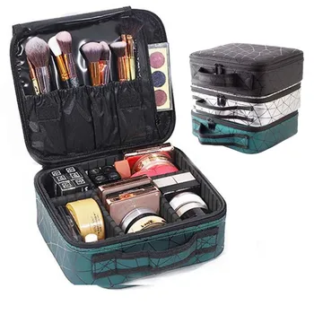 Kožené Cestovné Make-Up Taška Pre Ženy Prenosné Ženský Profesionálny Make-Up Skladovanie Prípade Nepremokavé Krásy, Kozmetický Štetec Nástroj Box