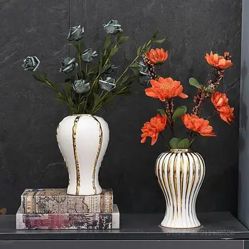 Elektrolyticky pokrývajú Zlato Obrúbená Biela Váza, Tvorivé Keramické Domácej Ploche Obývacia Izba, Jedálenský Stôl umeleckou Výzdobou Kvet Usporiadanie 1Pc