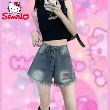 Hello Kitty Y2K Hot Girl Denim Krátke Sukne Kawaii Sanrio Sladkých Dievčat, Mini Sukne Trend kórejský Módne Cartoon Skladaný Džínsy, Sukne