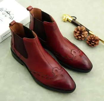 2 farebné Módne mužov slip-on ležérne topánky pravej kože vyrezávané High-top oxford mužov, business šaty, topánky