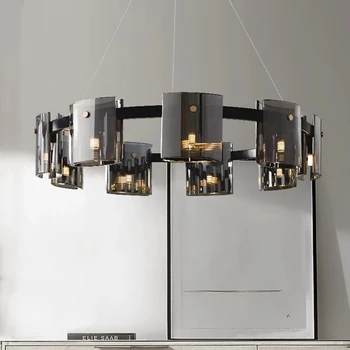 Moderné LED Luxusné Stropné Osvetlenie Lustre Amber Dymové Sklo Visí Prívesok Lampa Jedáleň, Obývacia Spálňa Svietidlá