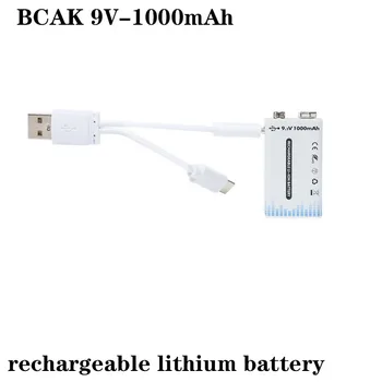 BCAK 9V 6F22 lítiová batéria nabíjateľná námestie batéria 1000mAh multimeter Typ-C priame nabíjanie 9V nabíjateľná lítiová batéria
