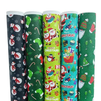 0.95 mm Vianočné Vytlačené Faux Kožené Textílie Roll Mäkká Elastická PU Kožené Listy Pre DIY Náušnice Luky Projekty Dekor Vianoce