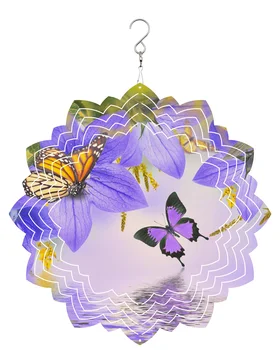 Motýľ Kvet Fialový Vonkajšie Veterné Zvonkohry Záhradu, Balkón Nerezové Závesné Dekorácie Pre Domov 3D Rotačné Vietor Spinner
