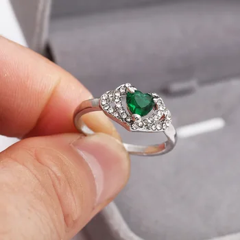 Nový Ženy Krúžky Zeleným Zirkónom V Tvare Srdca Vintage Prst Prsteň Svadobné Zapojenie Vianočný Darček Dievča Šperky