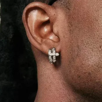 Nové Micro Pave Fialová Biela Cz Hoop Náušnice Ľadový Sa Bling Obdĺžnik Cubic Zirconia Muži Ženy Hiphop Mini Malé Náušnice Šperky